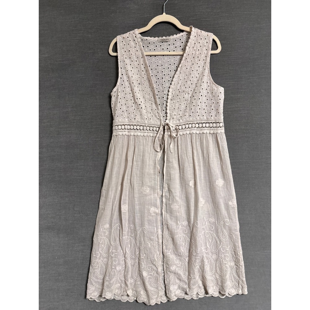 Valentina Naldi Vest S/M Kimono Beige Cotton Eyelet Lace Longline Boho Italy